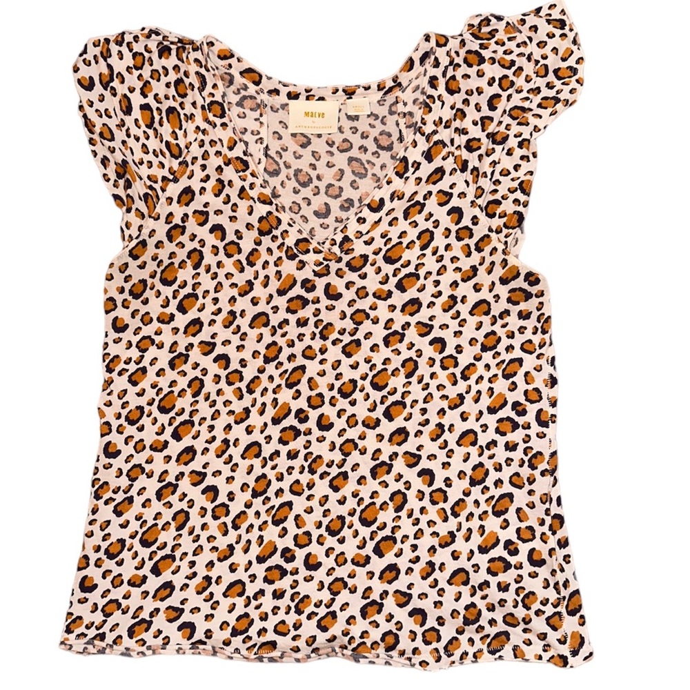 Maeve by Anthropologie White, Orange, and Purple Leopard Print Top